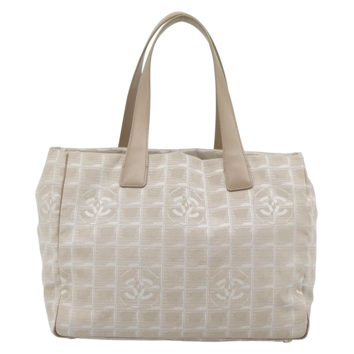 CHANEL New Travel line Tote Bag Canvas Beige CC Auth 188062A