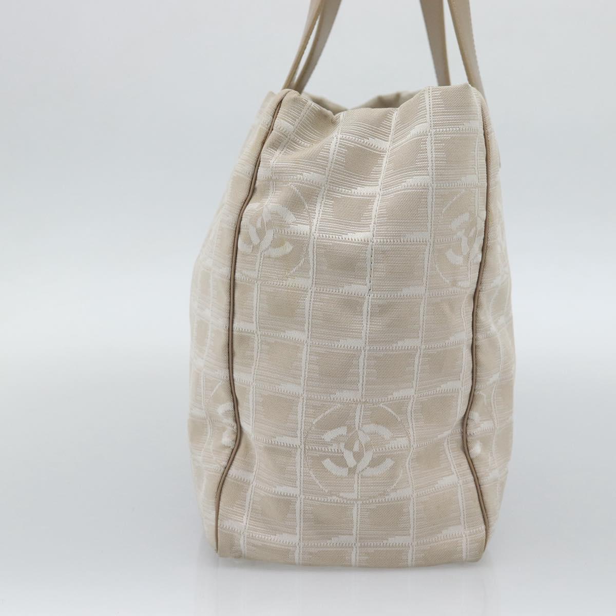 CHANEL New Travel line Tote Bag Canvas Beige CC Auth 188062A