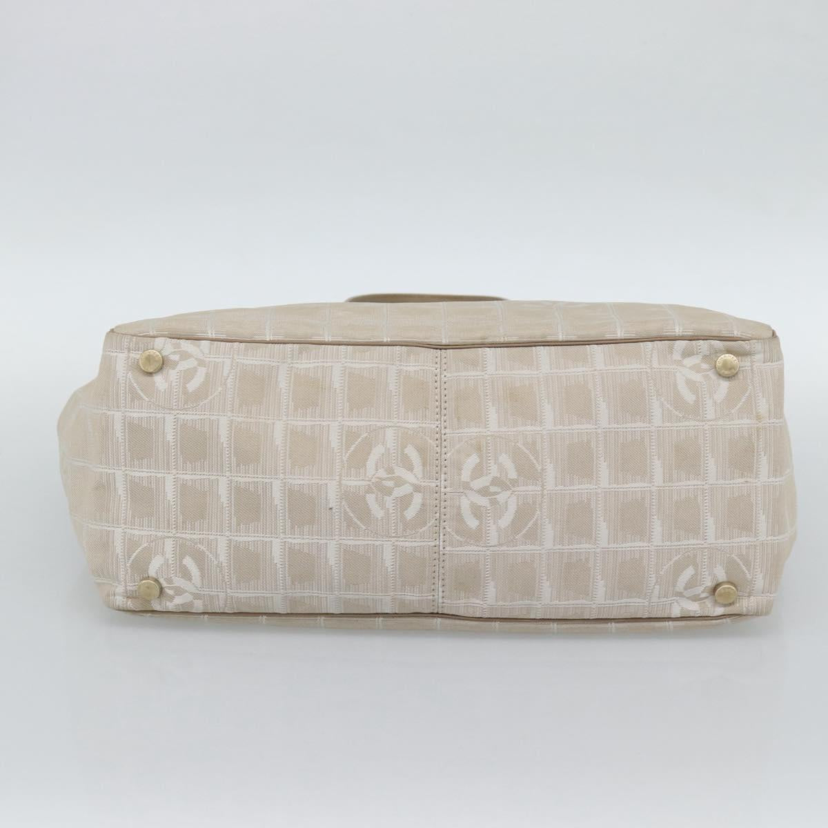CHANEL New Travel line Tote Bag Canvas Beige CC Auth 188062A