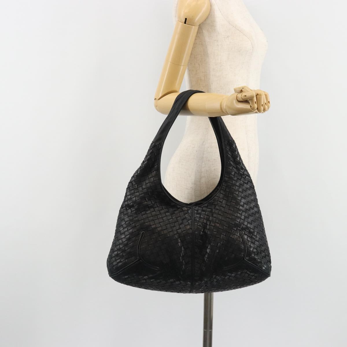 BOTTEGA VENETA INTRECCIATO Hobo Shoulder Bag Leather Black 145552 Auth 188067