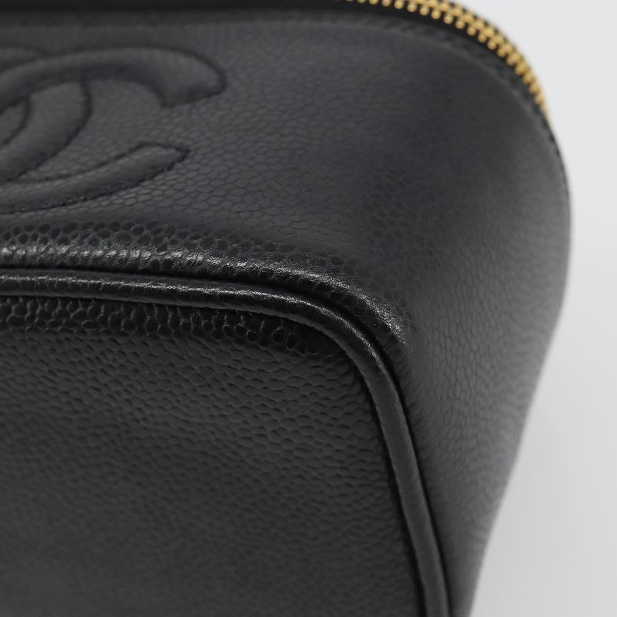 CHANEL COCO Mark Pouch Caviar Skin Black CC Auth 188071A