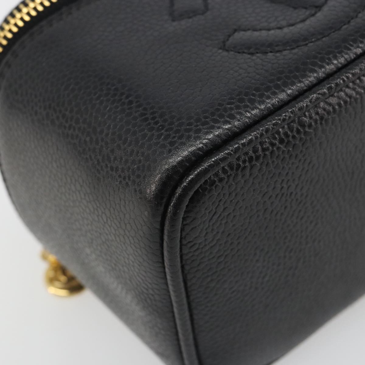 CHANEL COCO Mark Pouch Caviar Skin Black CC Auth 188071A