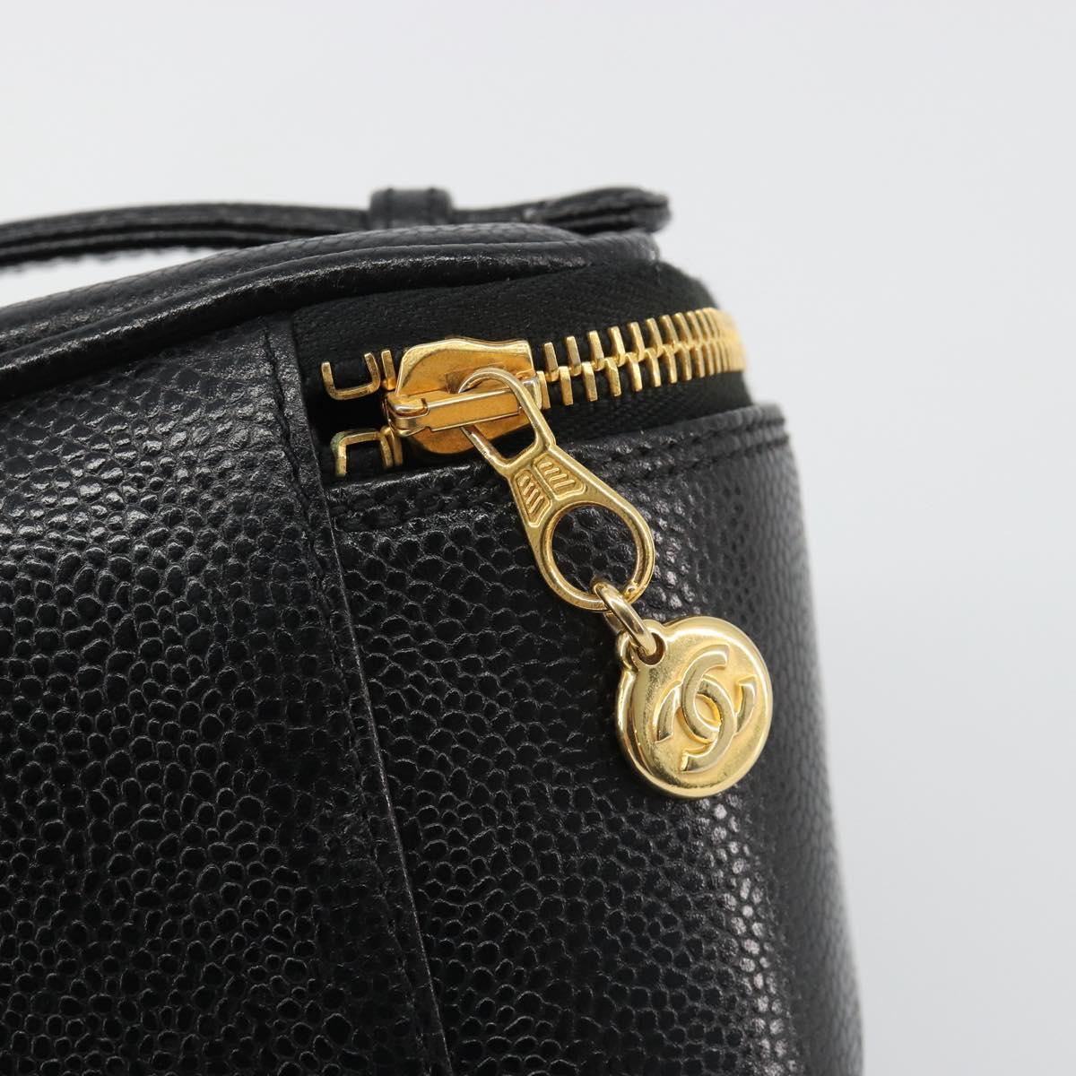 CHANEL COCO Mark Pouch Caviar Skin Black CC Auth 188071A