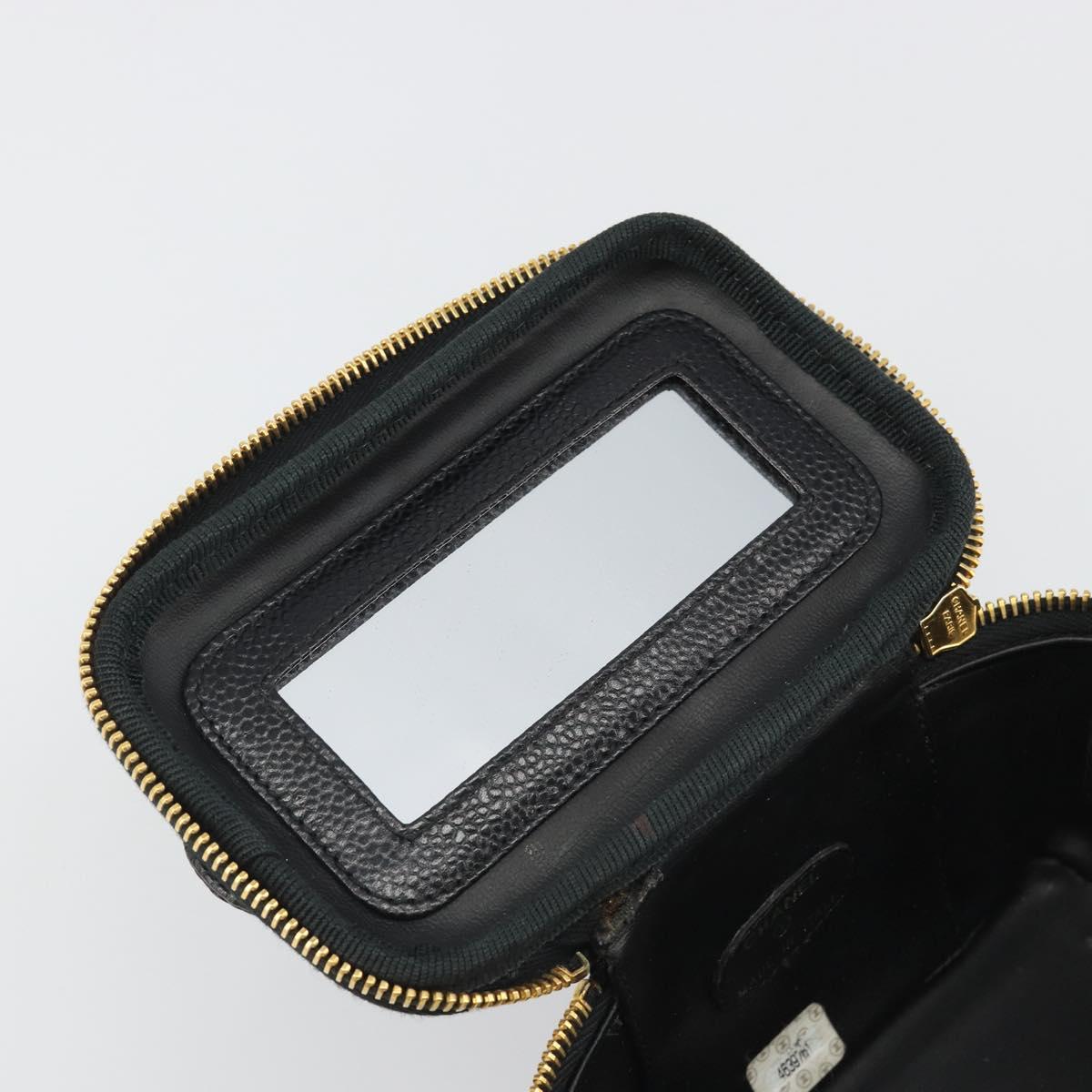 CHANEL COCO Mark Pouch Caviar Skin Black CC Auth 188071A