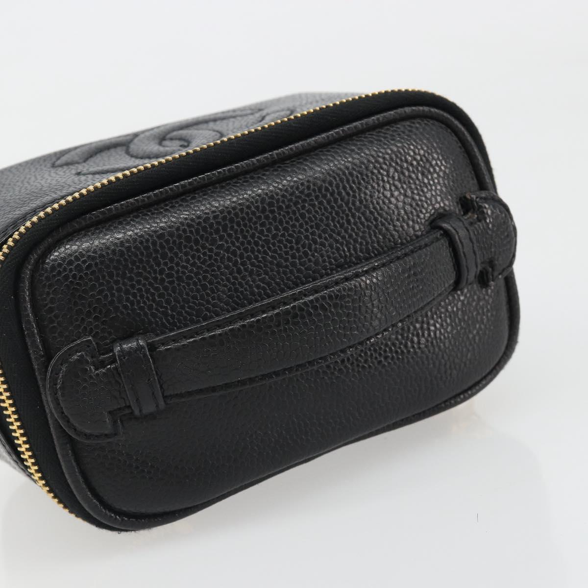 CHANEL COCO Mark Pouch Caviar Skin Black CC Auth 188071A