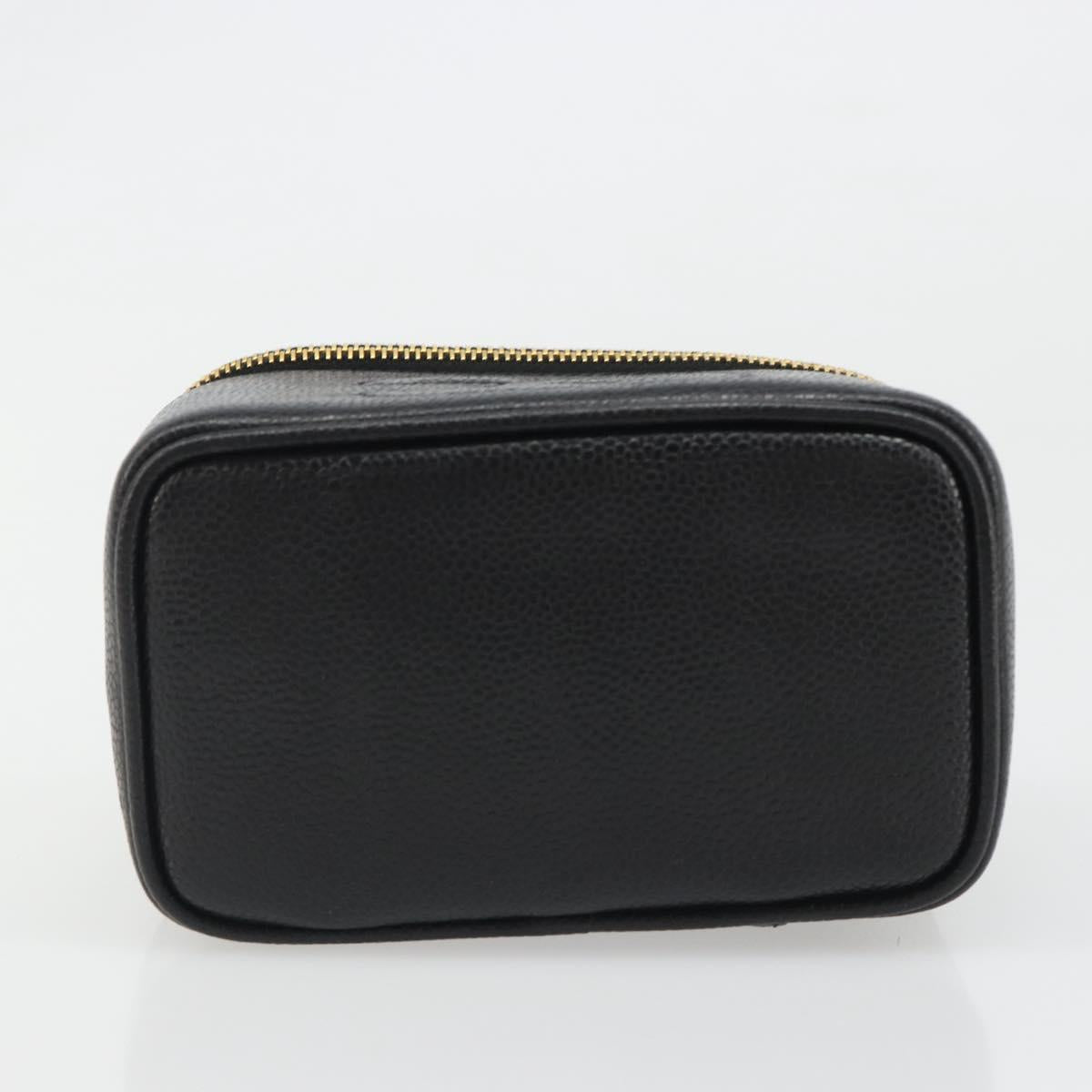 CHANEL COCO Mark Pouch Caviar Skin Black CC Auth 188071A