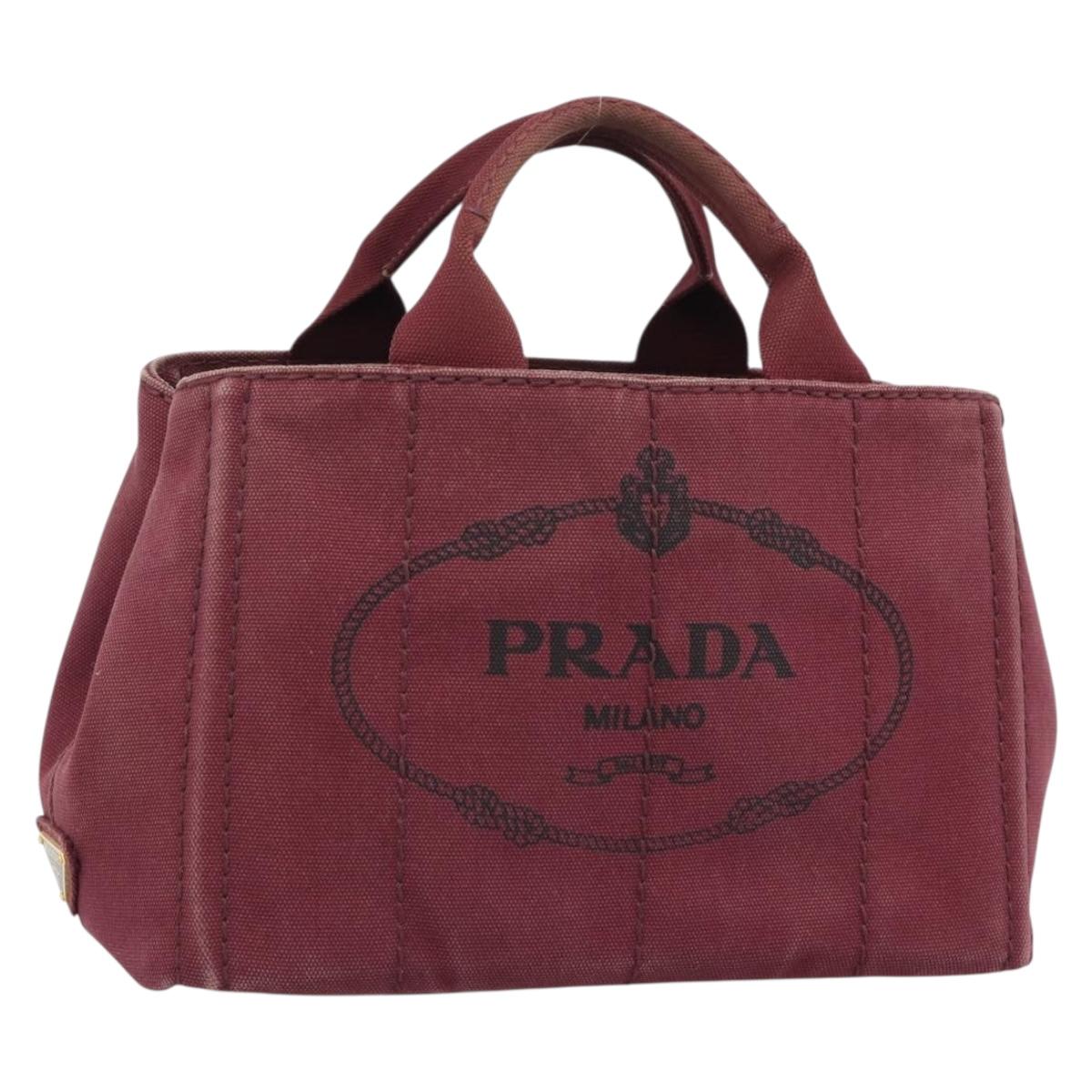 PRADA Canapa PM Hand Bag Canvas Bordeaux Auth 188079