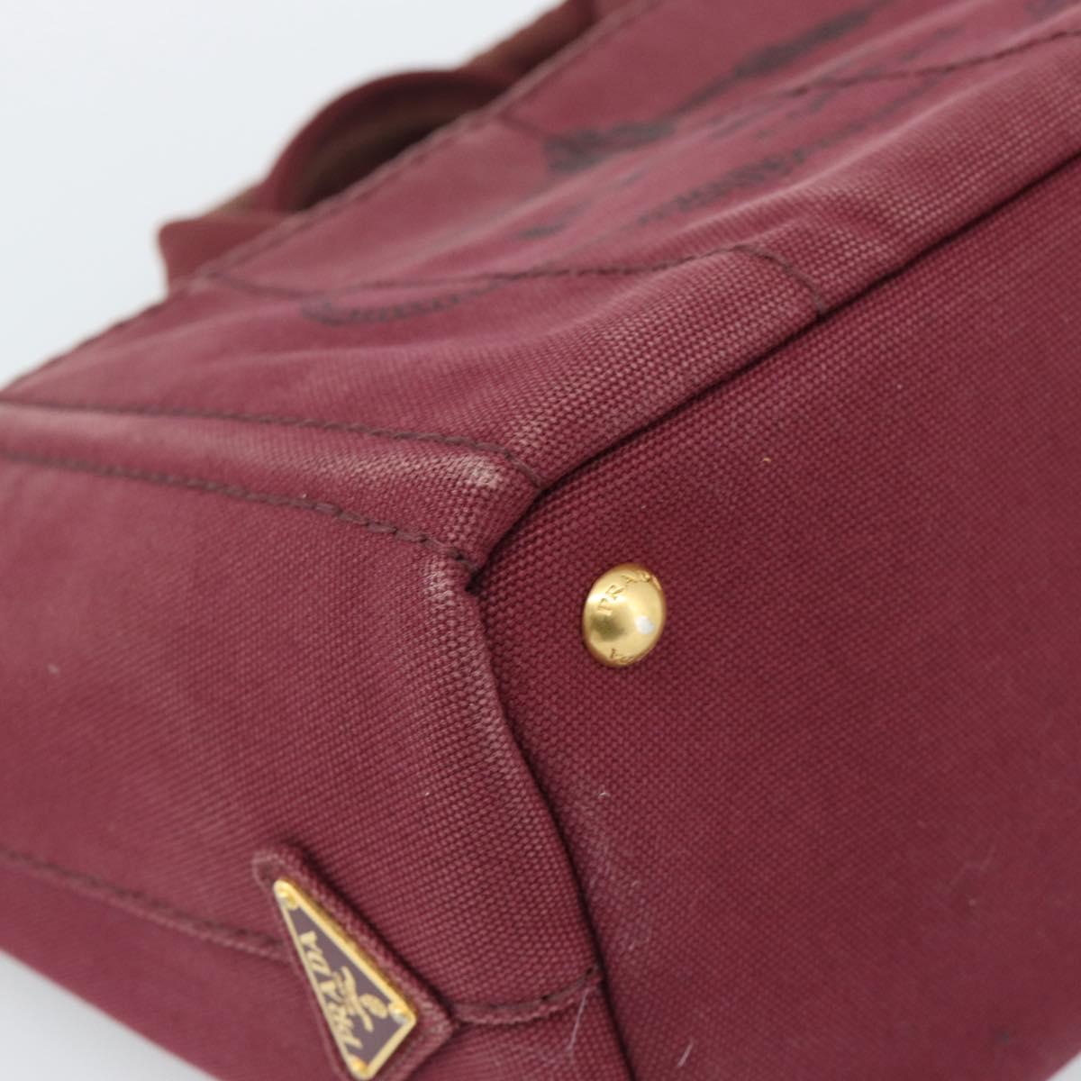 PRADA Canapa PM Hand Bag Canvas Bordeaux Auth 188079