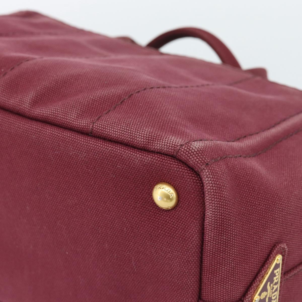PRADA Canapa PM Hand Bag Canvas Bordeaux Auth 188079