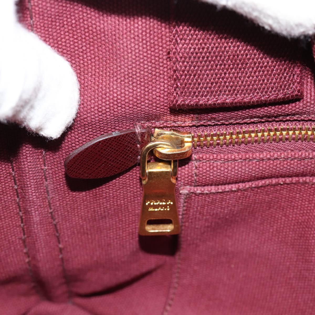 PRADA Canapa PM Hand Bag Canvas Bordeaux Auth 188079