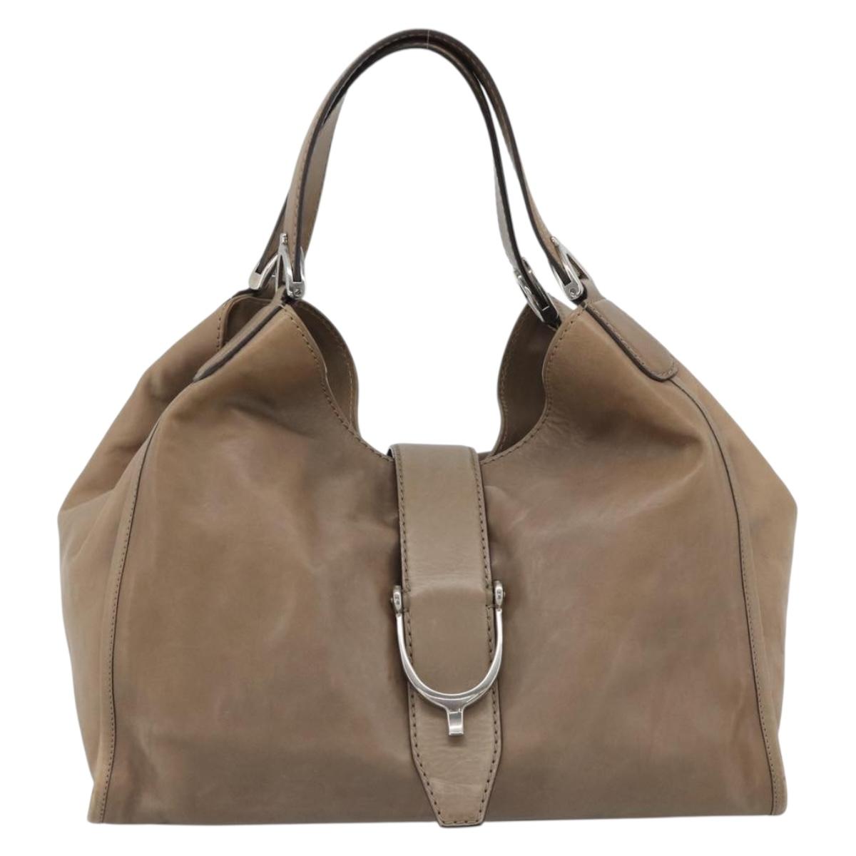 GUCCI Horsebit Hand Bag Leather Beige Auth 188082A