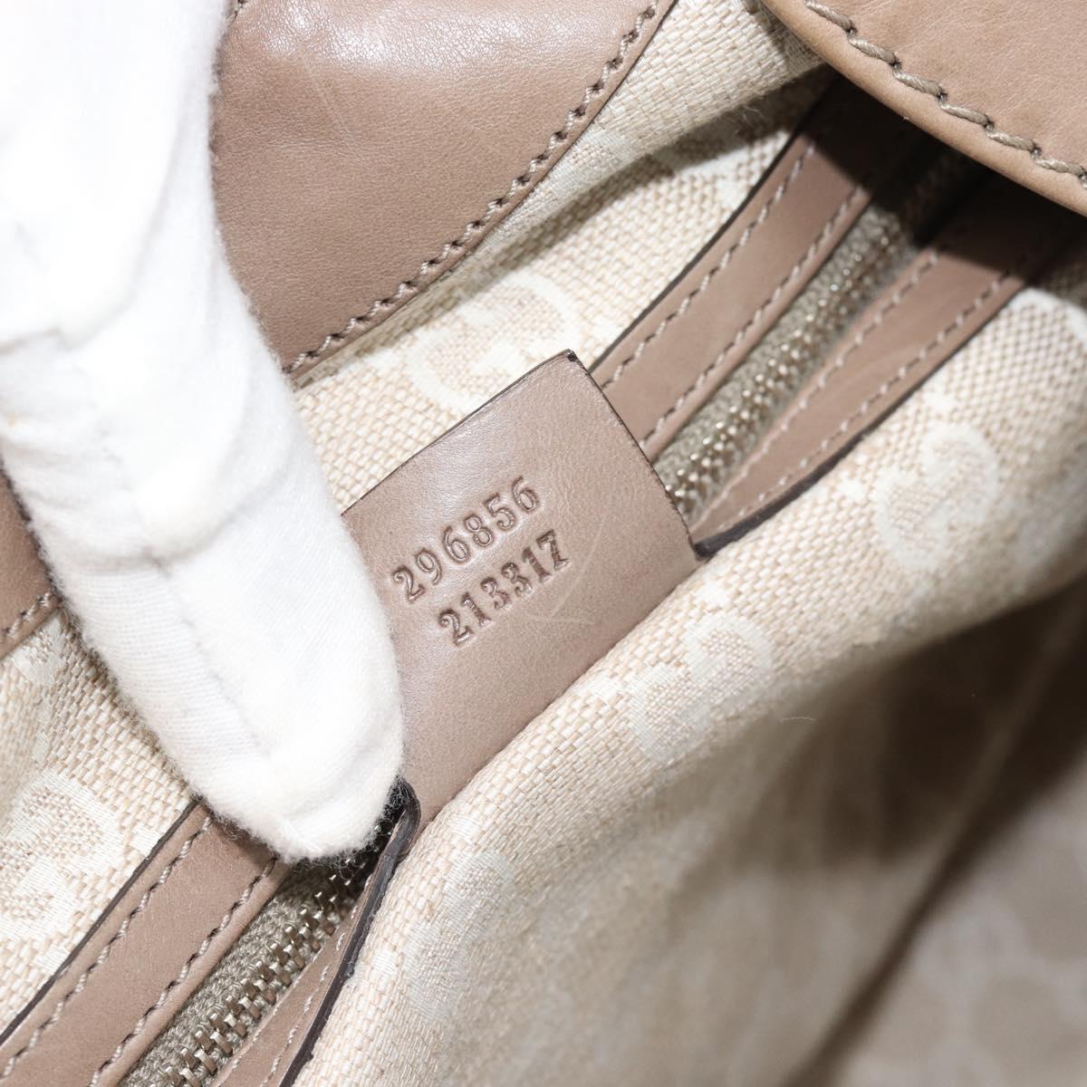 GUCCI Horsebit Hand Bag Leather Beige Auth 188082A