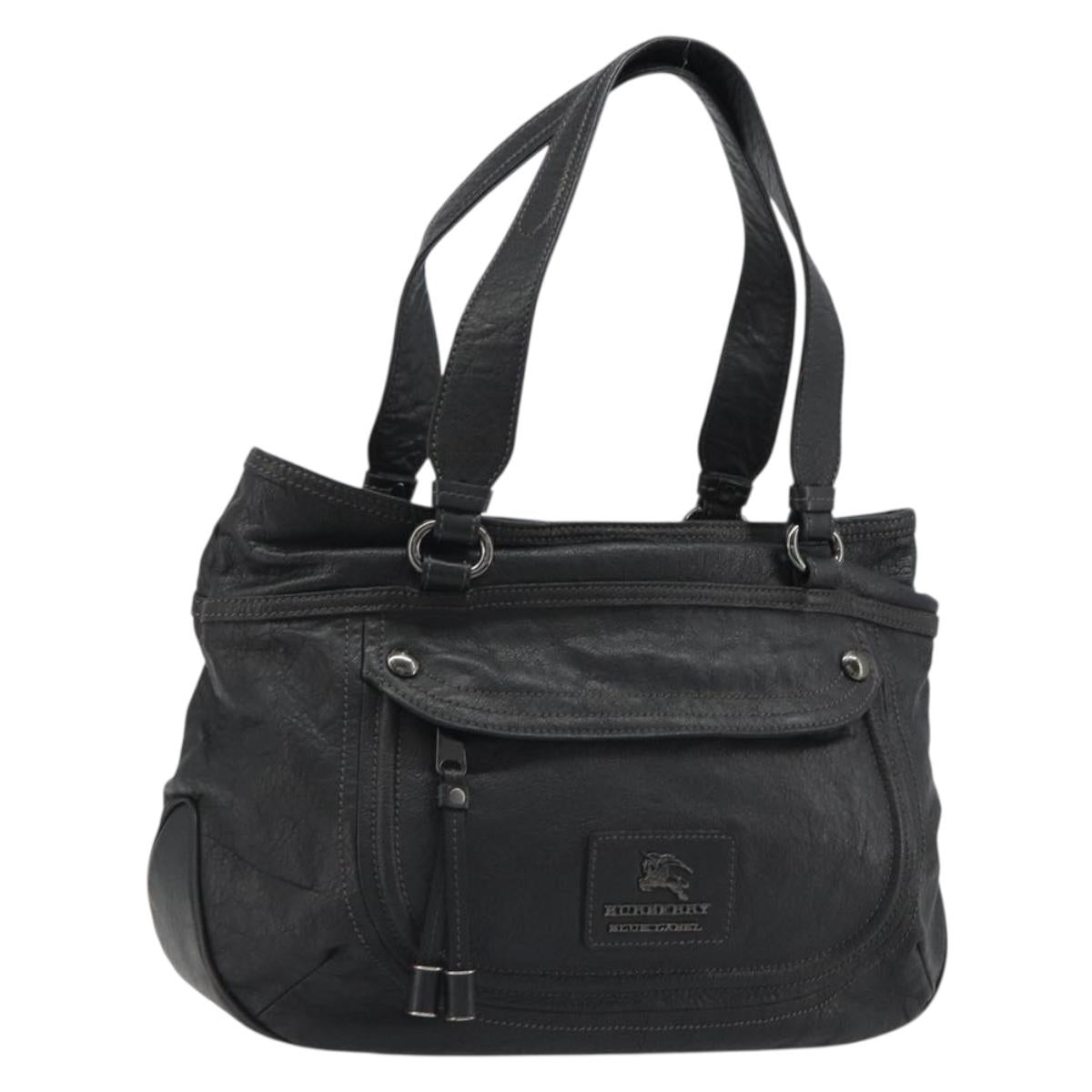 BURBERRY Tote Bag Leather Black Auth 188086A
