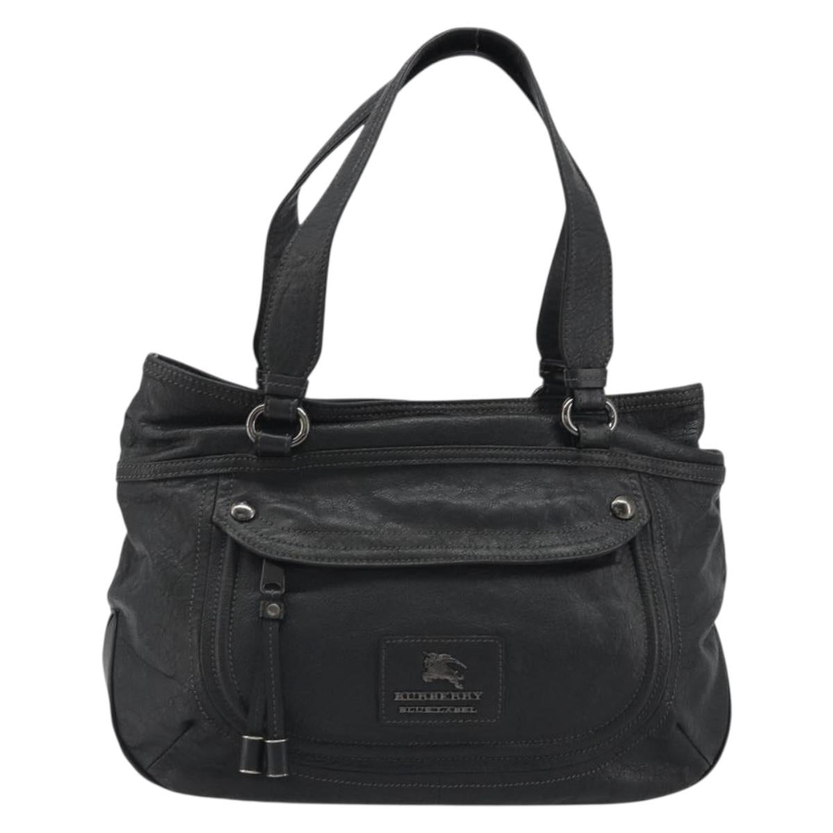 BURBERRY Tote Bag Leather Black Auth 188086A