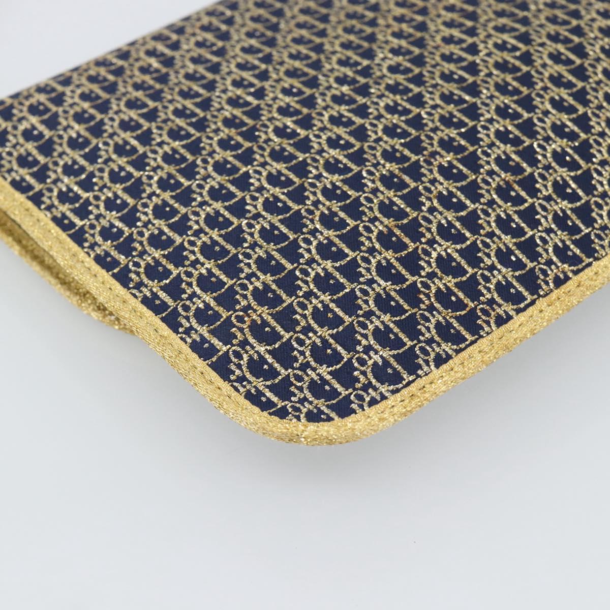 Christian Dior Trotter Canvas Chain Shoulder Bag Navy Gold Auth 188088A