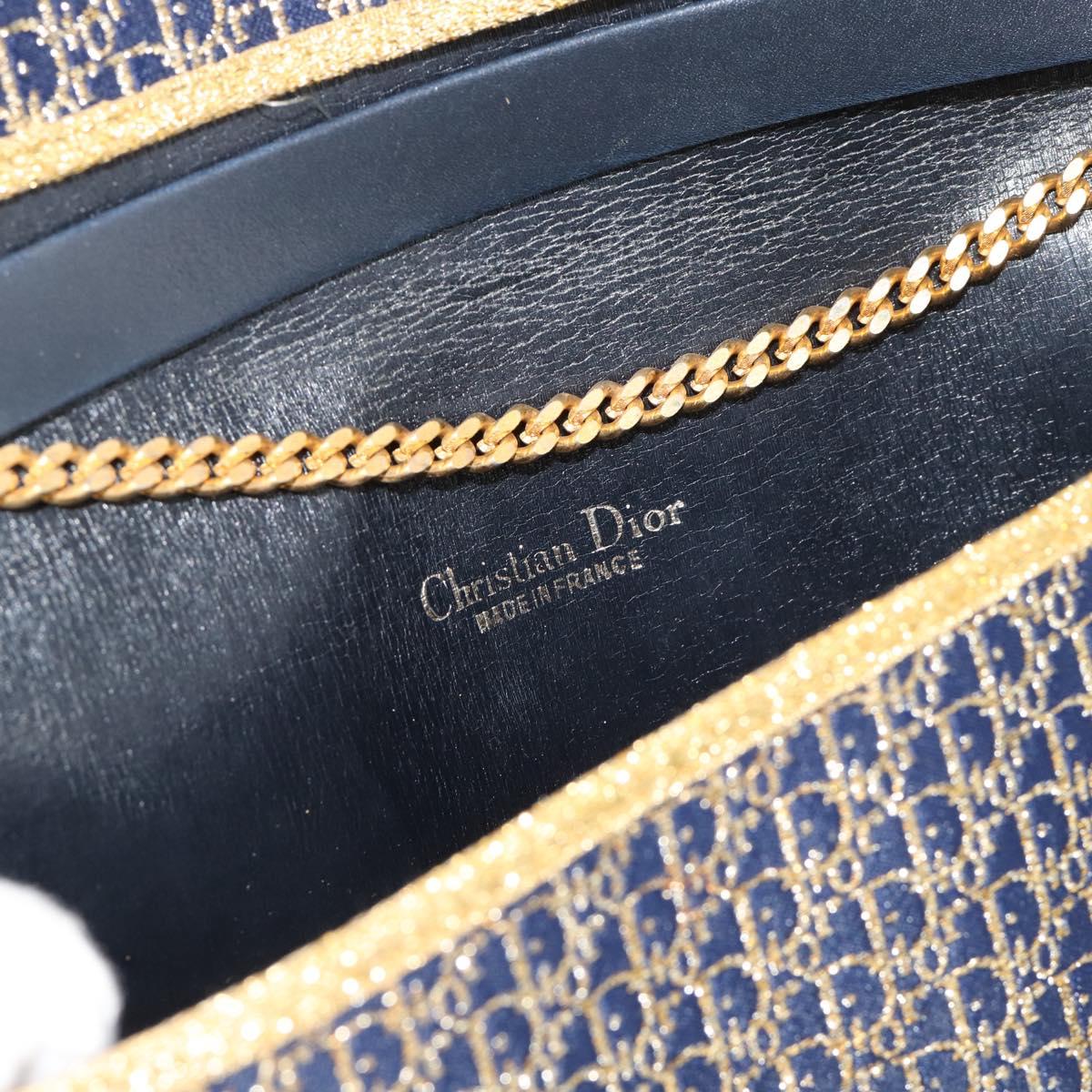 Christian Dior Trotter Canvas Chain Shoulder Bag Navy Gold Auth 188088A