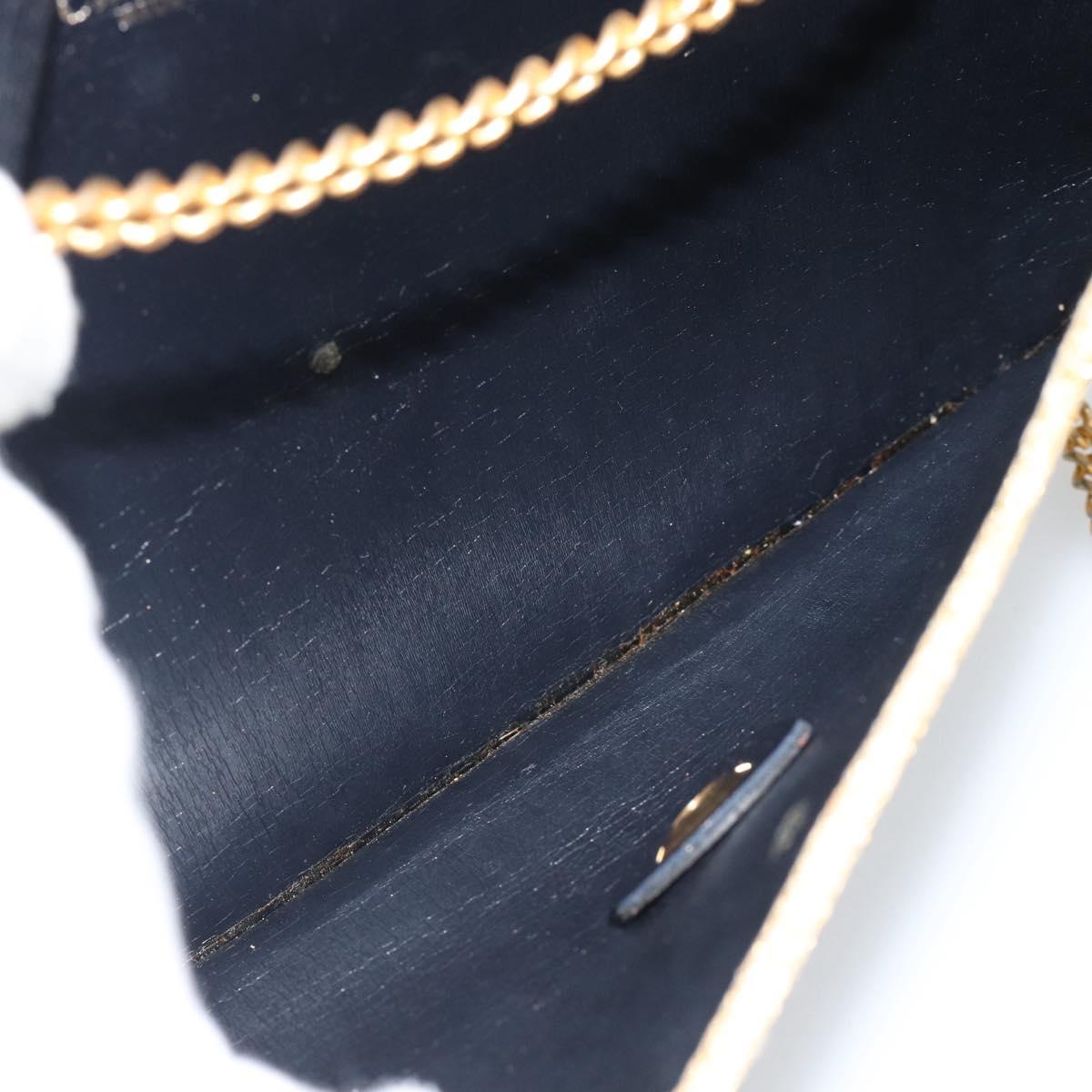 Christian Dior Trotter Canvas Chain Shoulder Bag Navy Gold Auth 188088A