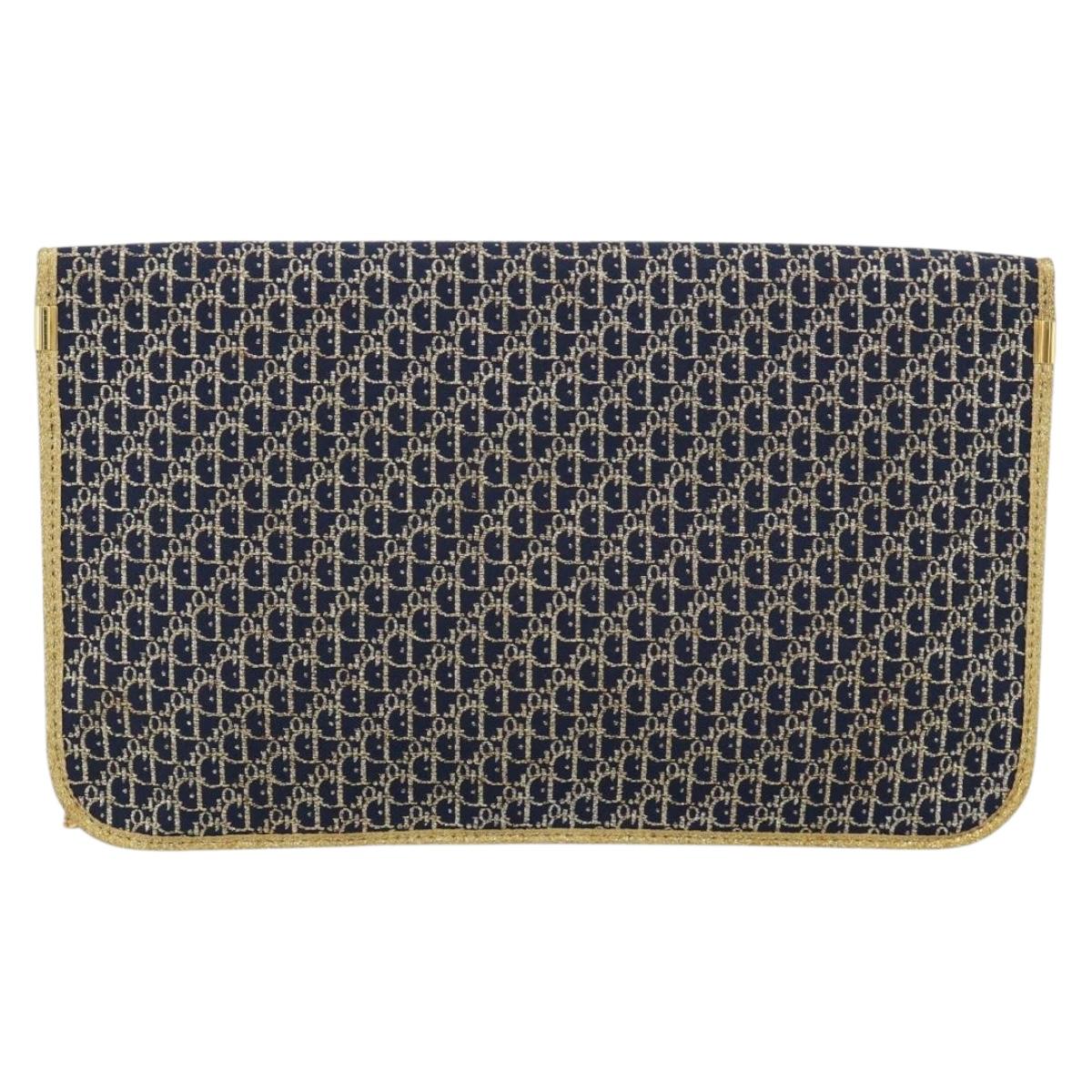 Christian Dior Trotter Canvas Chain Shoulder Bag Navy Gold Auth 188088A