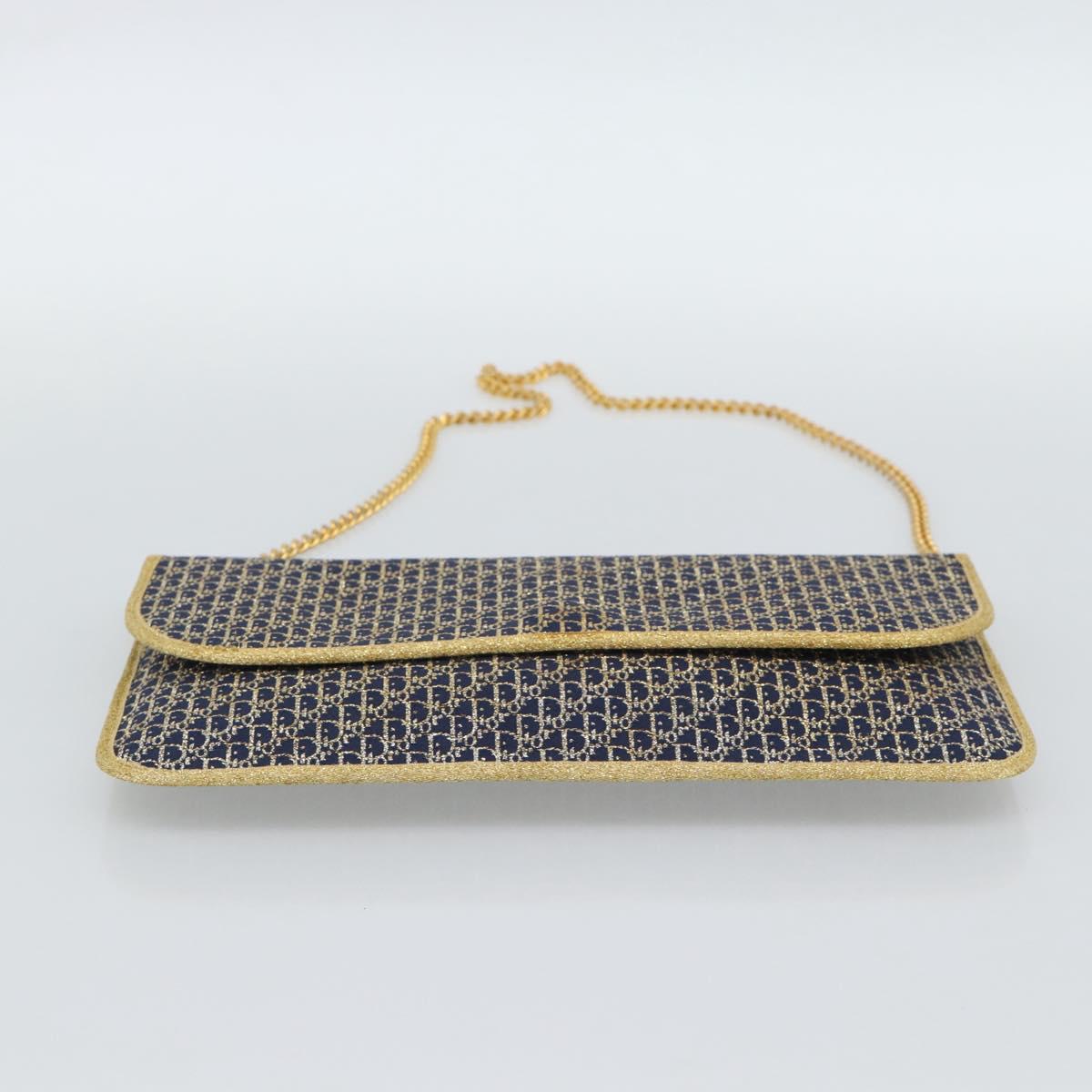 Christian Dior Trotter Canvas Chain Shoulder Bag Navy Gold Auth 188088A
