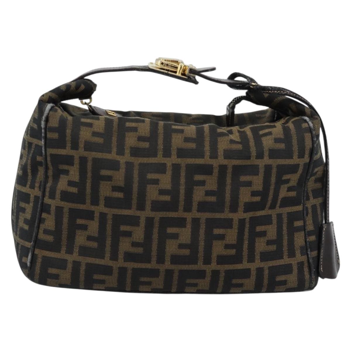 FENDI Zucca Canvas Hand Bag Black Brown Auth 188089