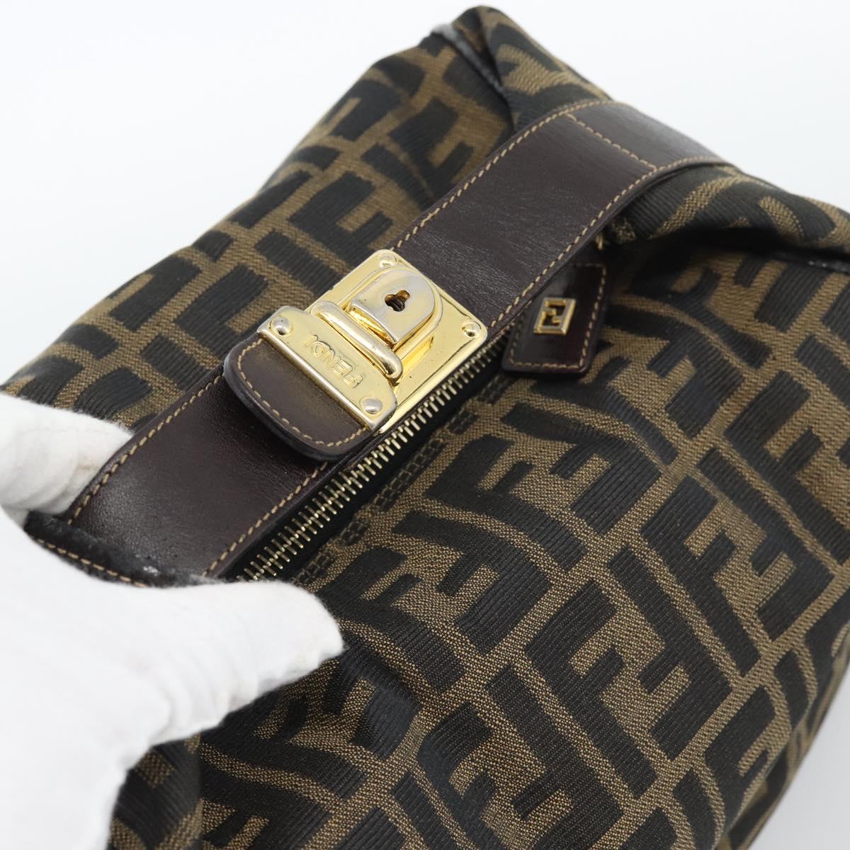 FENDI Zucca Canvas Hand Bag Black Brown Auth 188089