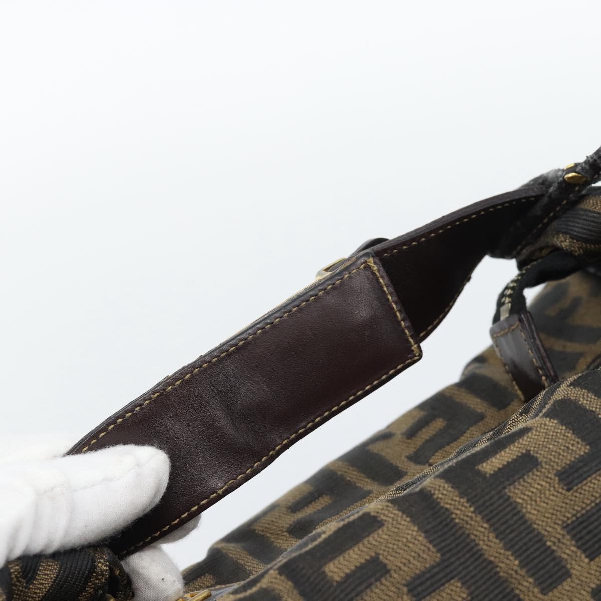 FENDI Zucca Canvas Hand Bag Black Brown Auth 188089