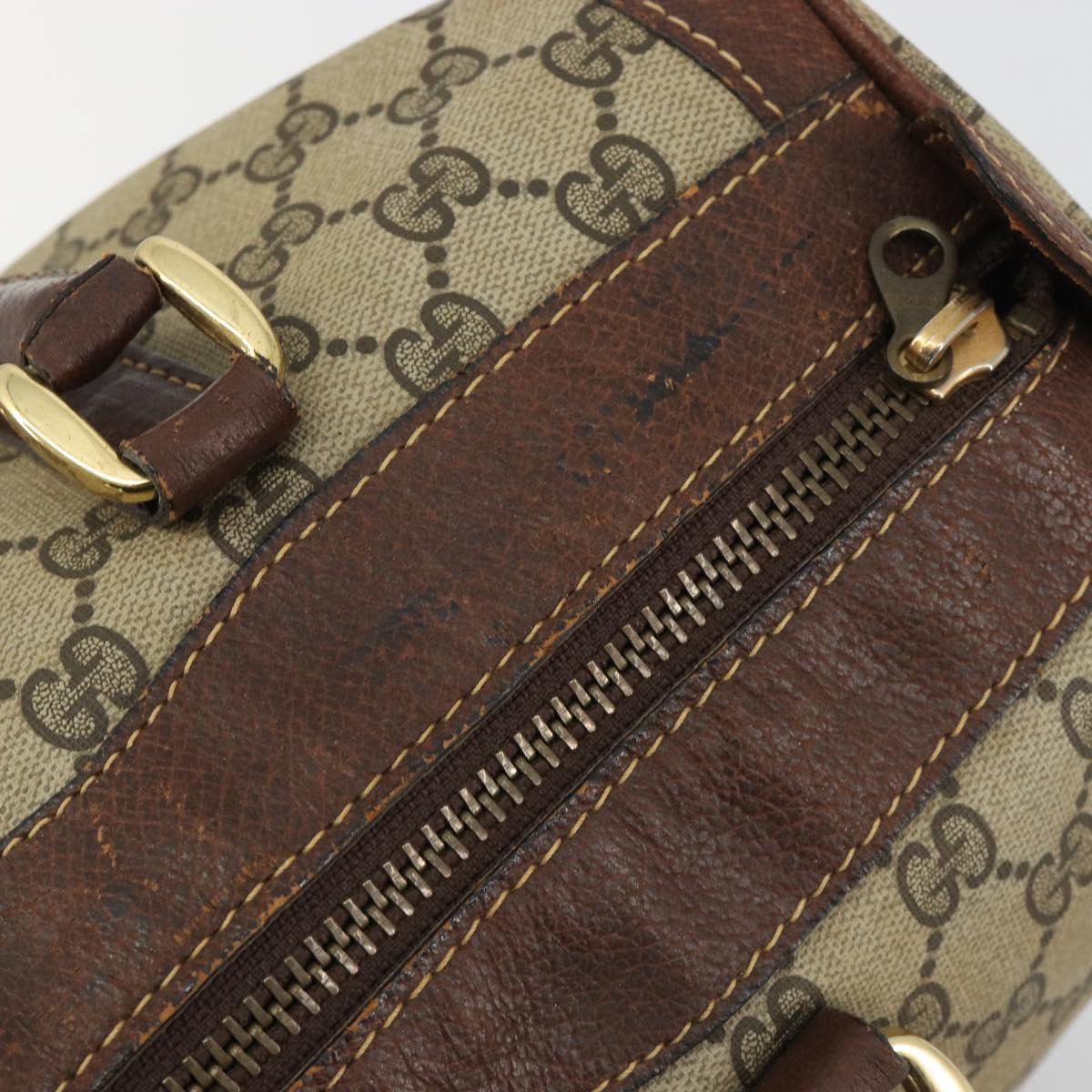 GUCCI GG Supreme Boston Bag PVC Beige Auth 188090