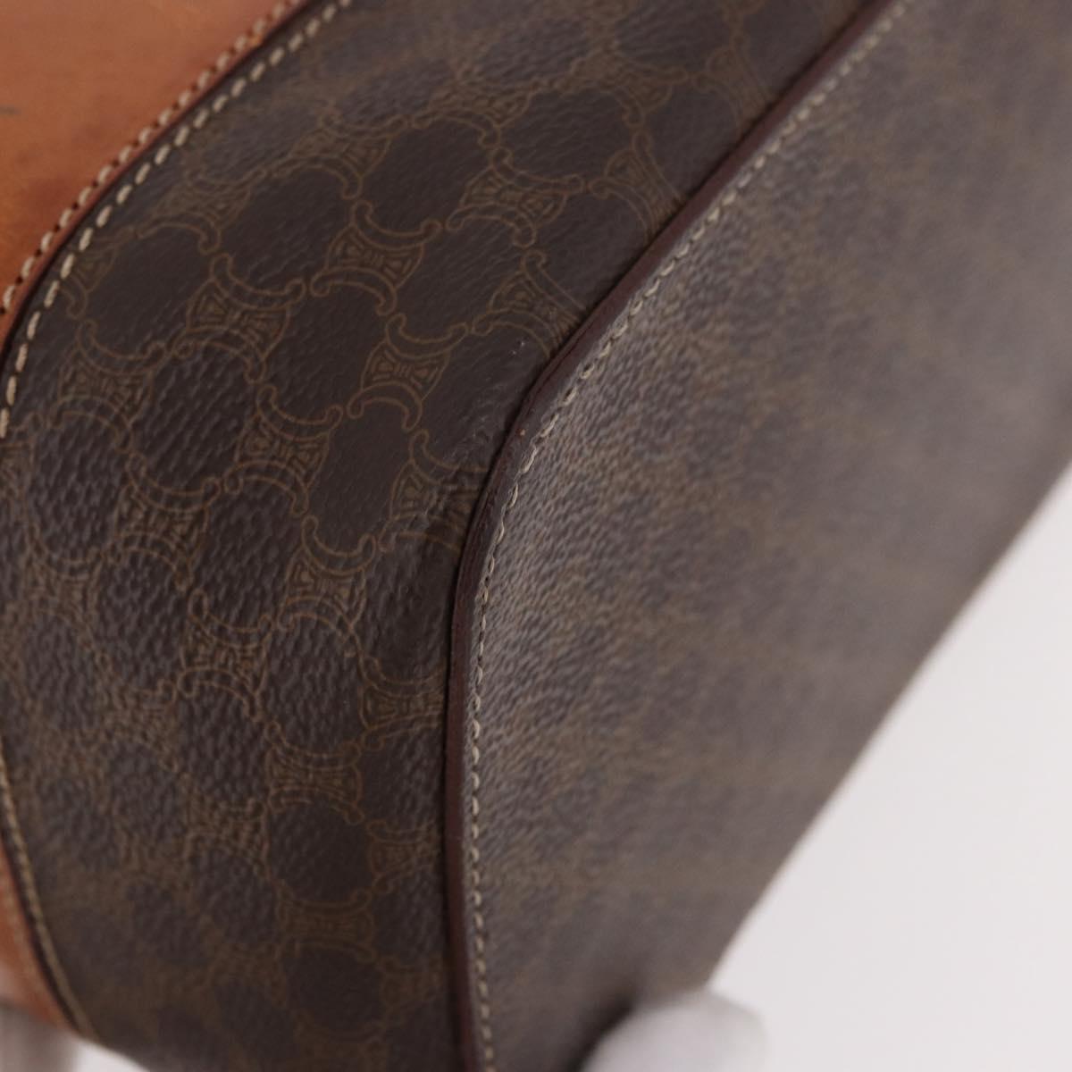 CELINE Macadam Canvas Hand Vanity Pouch PVC Leather Brown Gold Auth 188099
