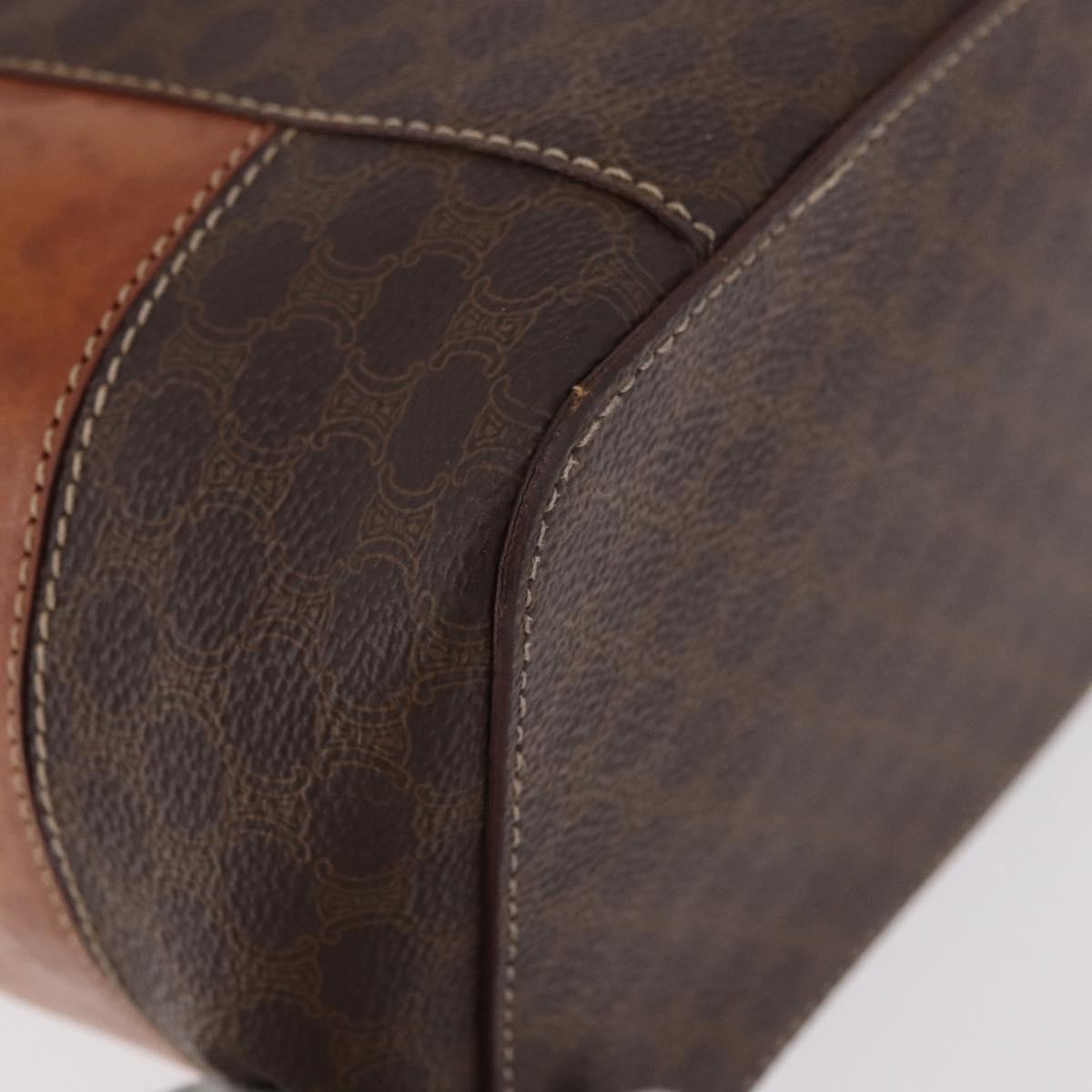 CELINE Macadam Canvas Hand Vanity Pouch PVC Leather Brown Gold Auth 188099