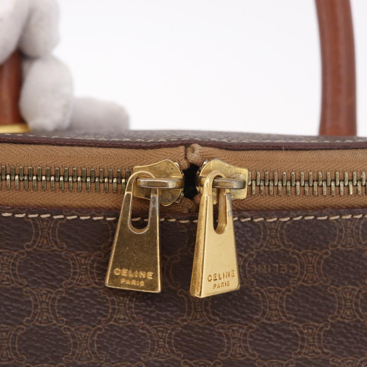 CELINE Macadam Canvas Hand Vanity Pouch PVC Leather Brown Gold Auth 188099