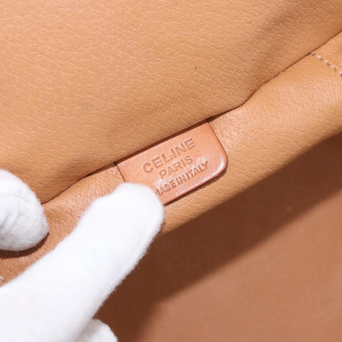 CELINE Macadam Canvas Hand Vanity Pouch PVC Leather Brown Gold Auth 188099