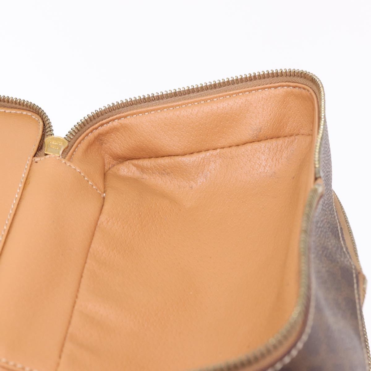 CELINE Macadam Canvas Hand Vanity Pouch PVC Leather Brown Gold Auth 188099