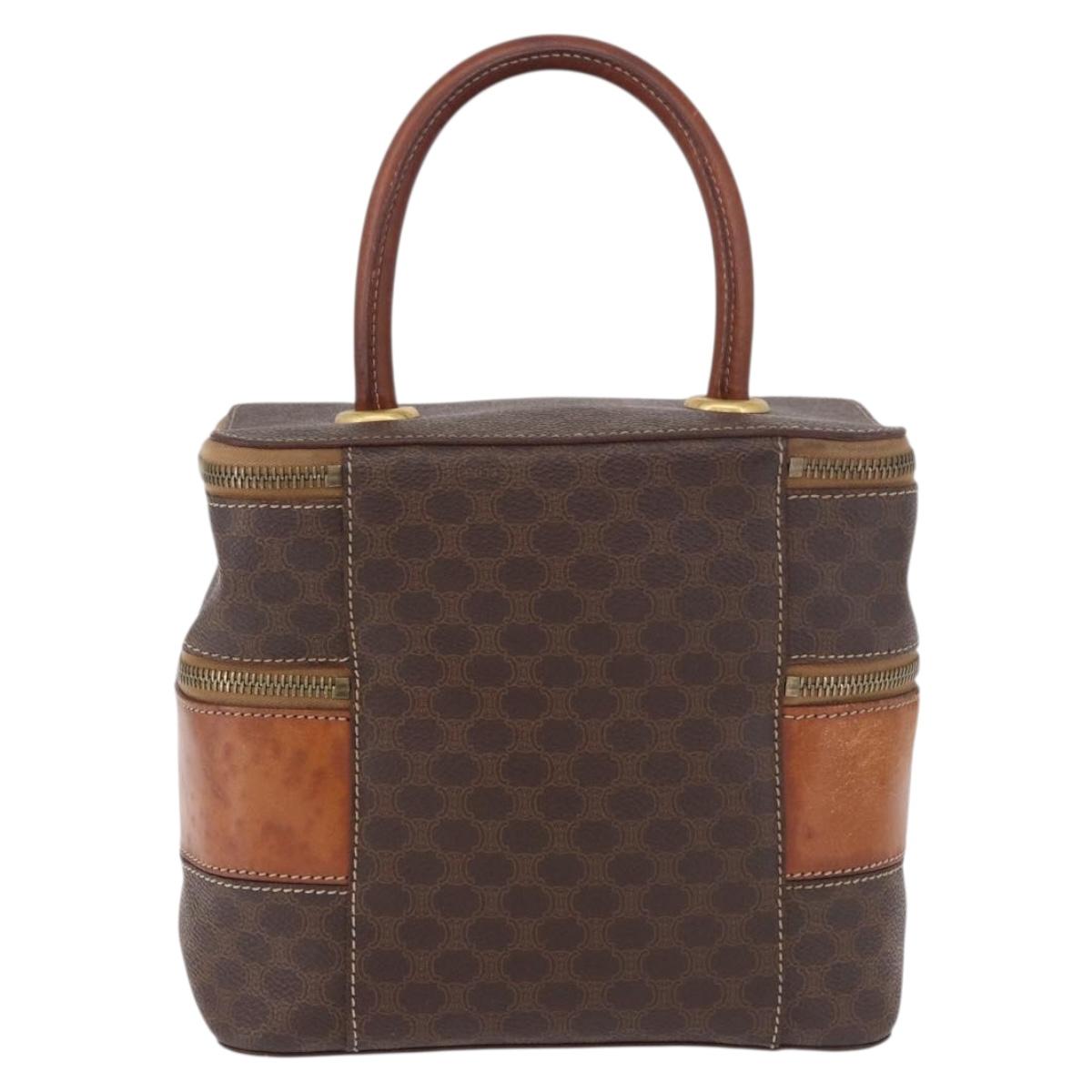 CELINE Macadam Canvas Hand Vanity Pouch PVC Leather Brown Gold Auth 188099