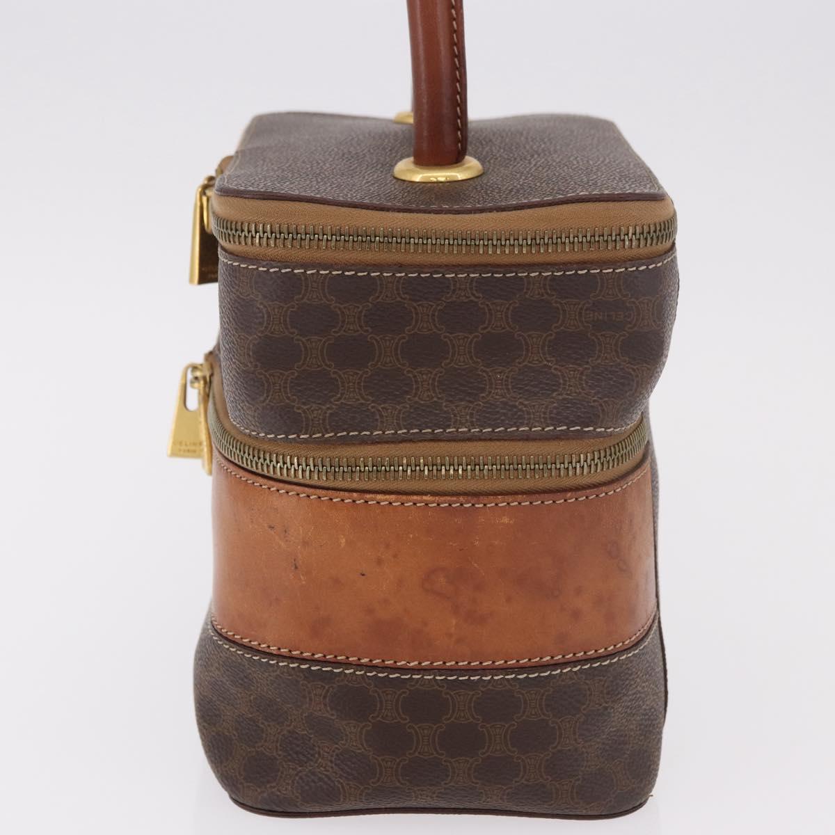 CELINE Macadam Canvas Hand Vanity Pouch PVC Leather Brown Gold Auth 188099