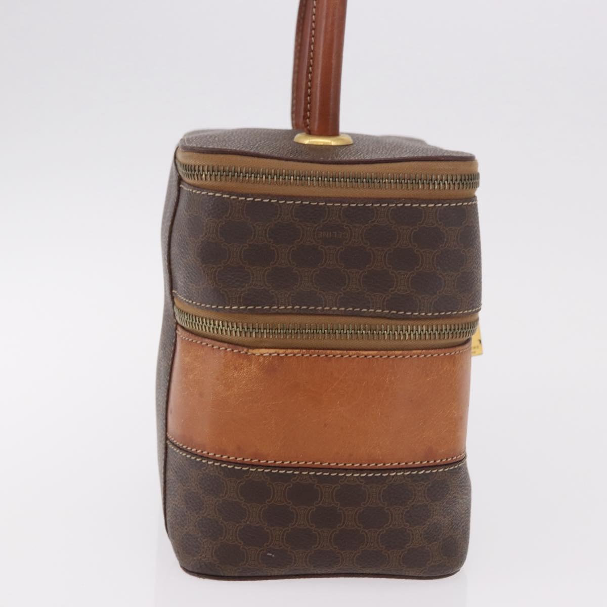 CELINE Macadam Canvas Hand Vanity Pouch PVC Leather Brown Gold Auth 188099