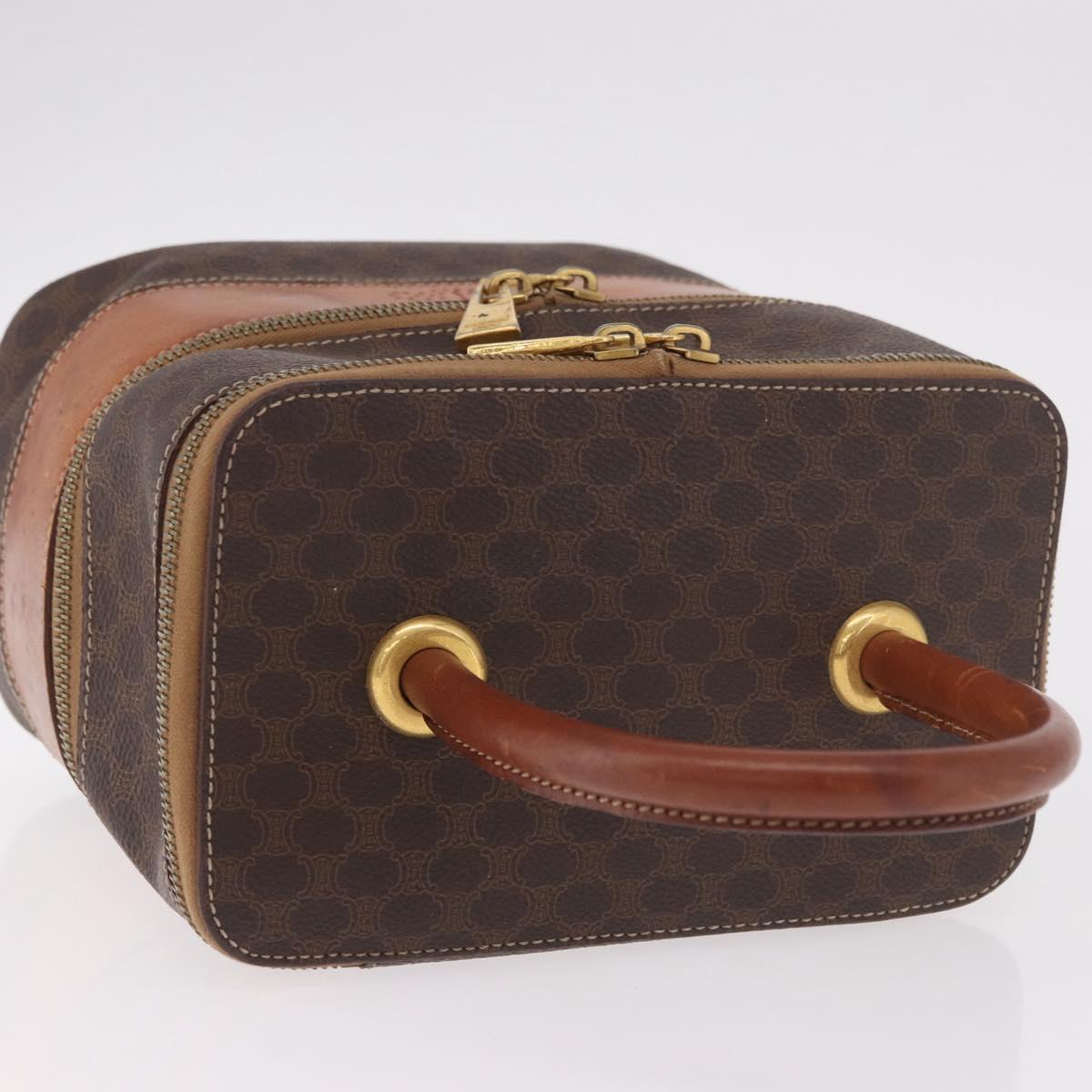 CELINE Macadam Canvas Hand Vanity Pouch PVC Leather Brown Gold Auth 188099