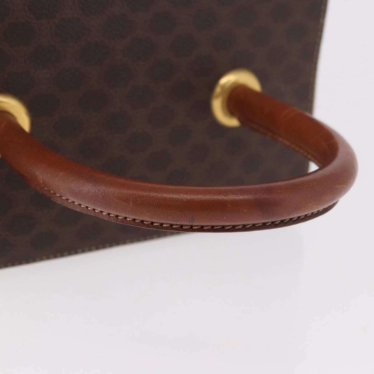 CELINE Macadam Canvas Hand Vanity Pouch PVC Leather Brown Gold Auth 188099