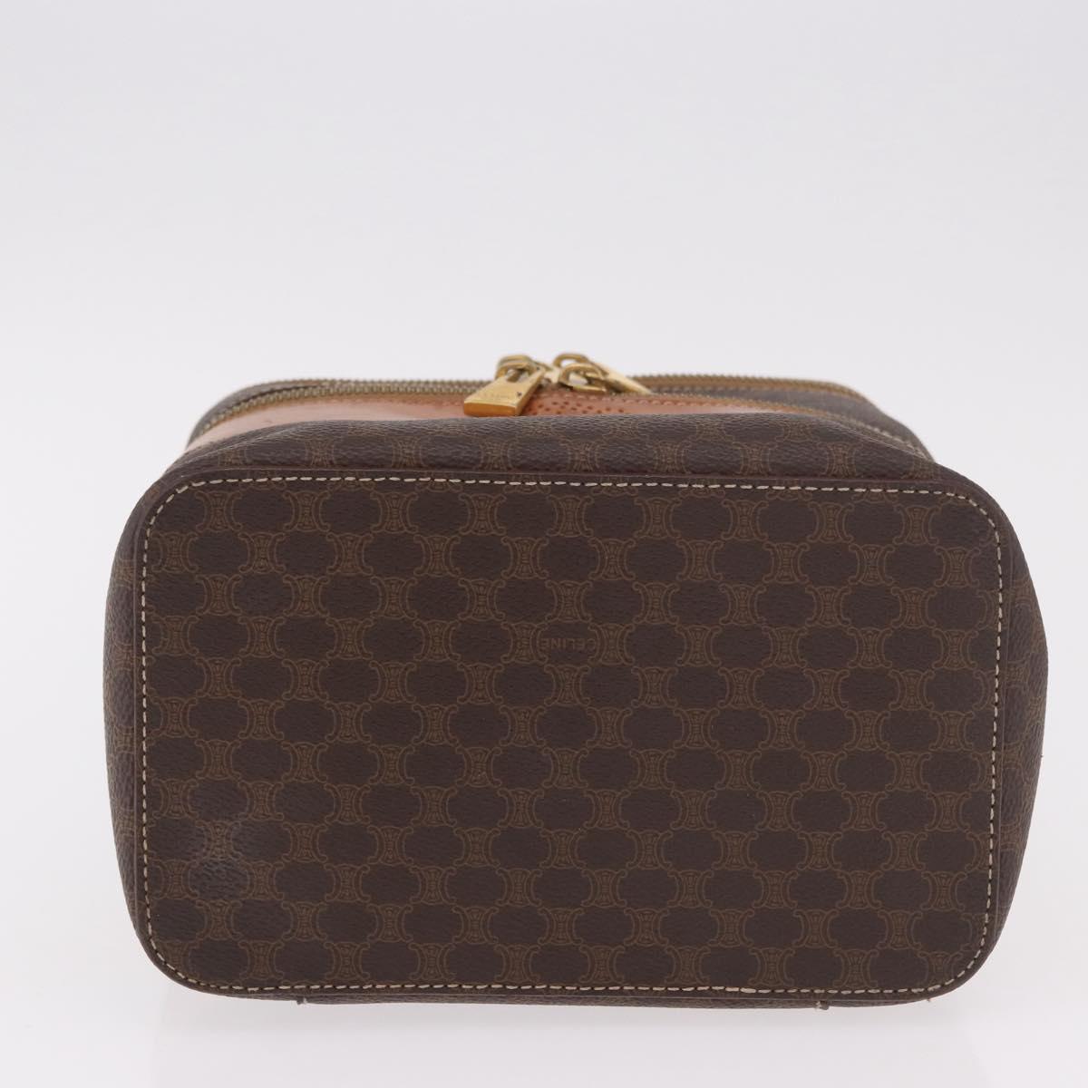CELINE Macadam Canvas Hand Vanity Pouch PVC Leather Brown Gold Auth 188099