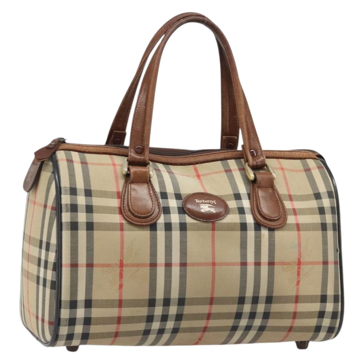 Burberrys Nova Check Hand Bag Canvas Beige Auth 188101