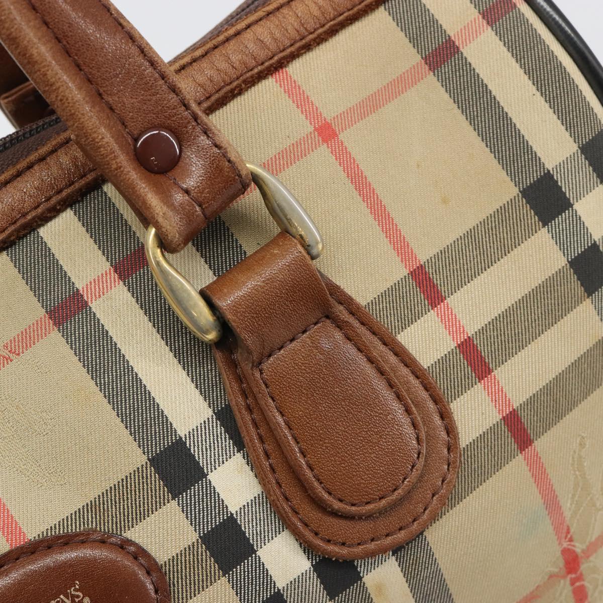 Burberrys Nova Check Hand Bag Canvas Beige Auth 188101