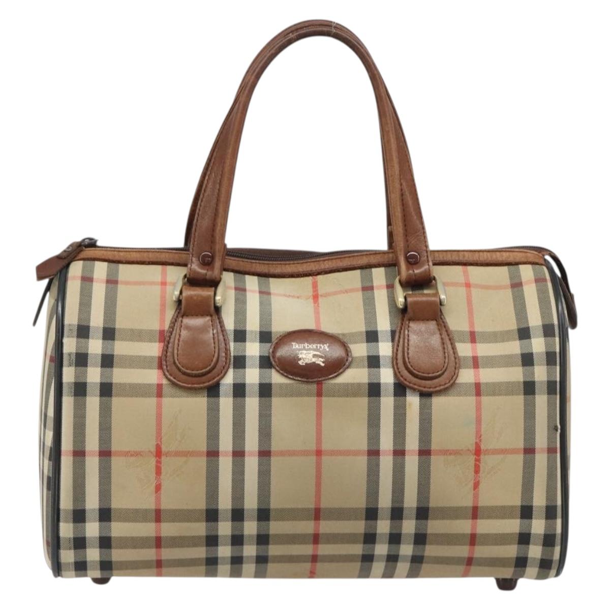 Burberrys Nova Check Hand Bag Canvas Beige Auth 188101