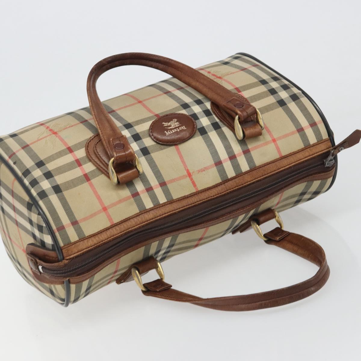 Burberrys Nova Check Hand Bag Canvas Beige Auth 188101