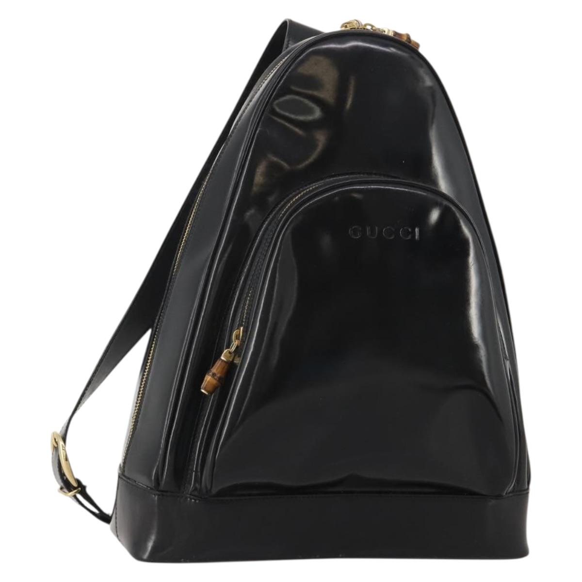 GUCCI Bamboo Body Bag Patent leather Black Auth 188102