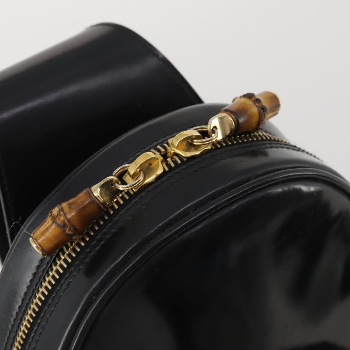GUCCI Bamboo Body Bag Patent leather Black Auth 188102