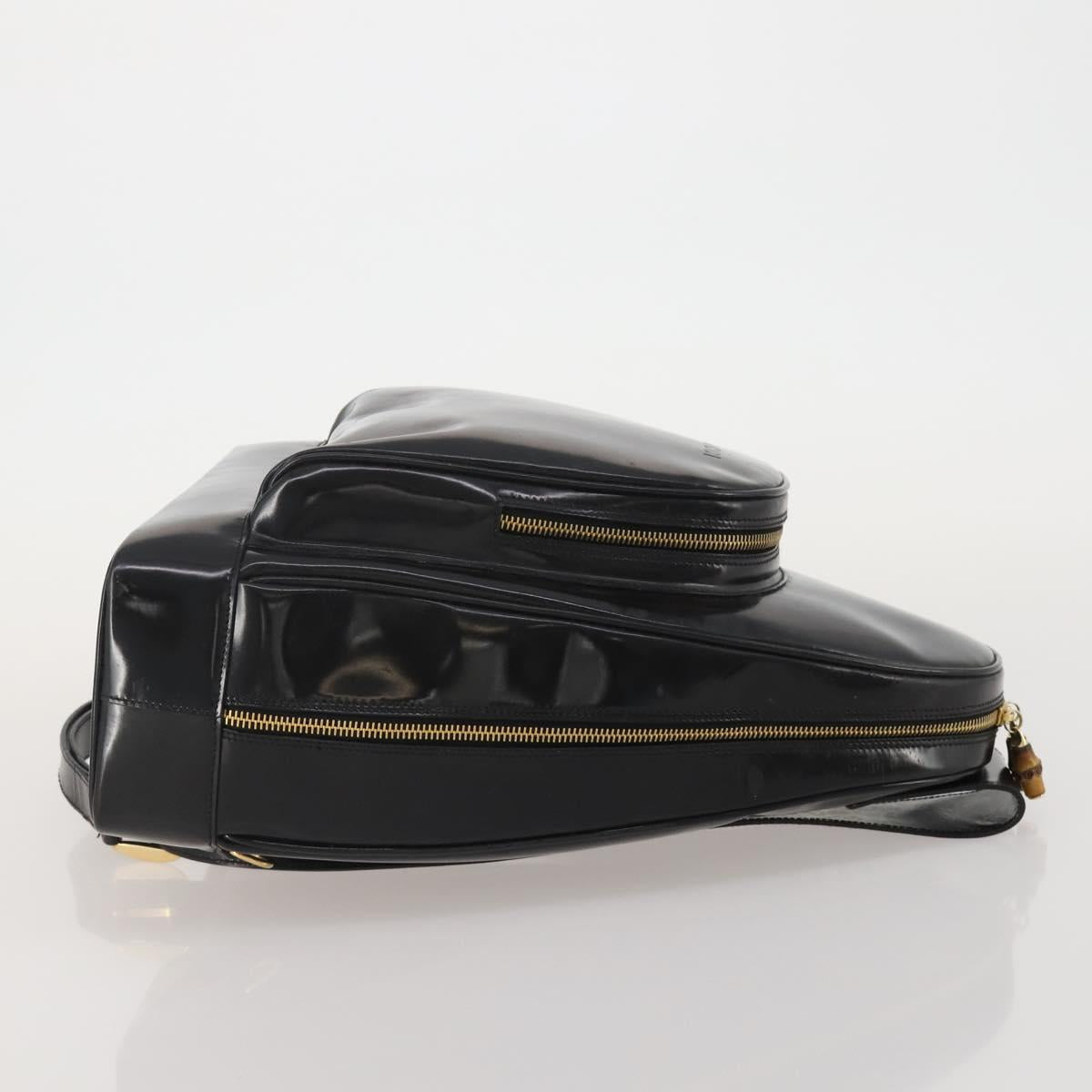 GUCCI Bamboo Body Bag Patent leather Black Auth 188102