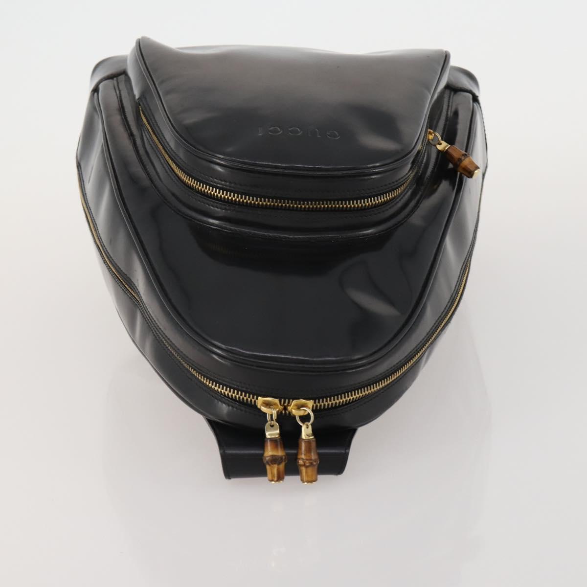 GUCCI Bamboo Body Bag Patent leather Black Auth 188102