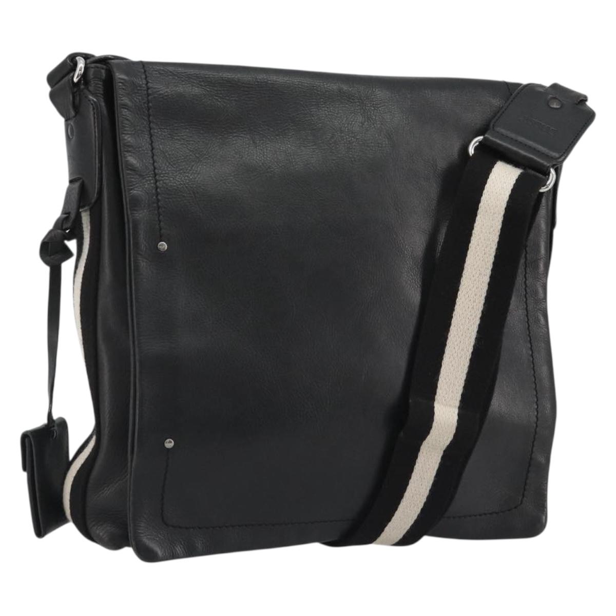 BALLY Shoulder Bag Leather Black Silver Auth 188106