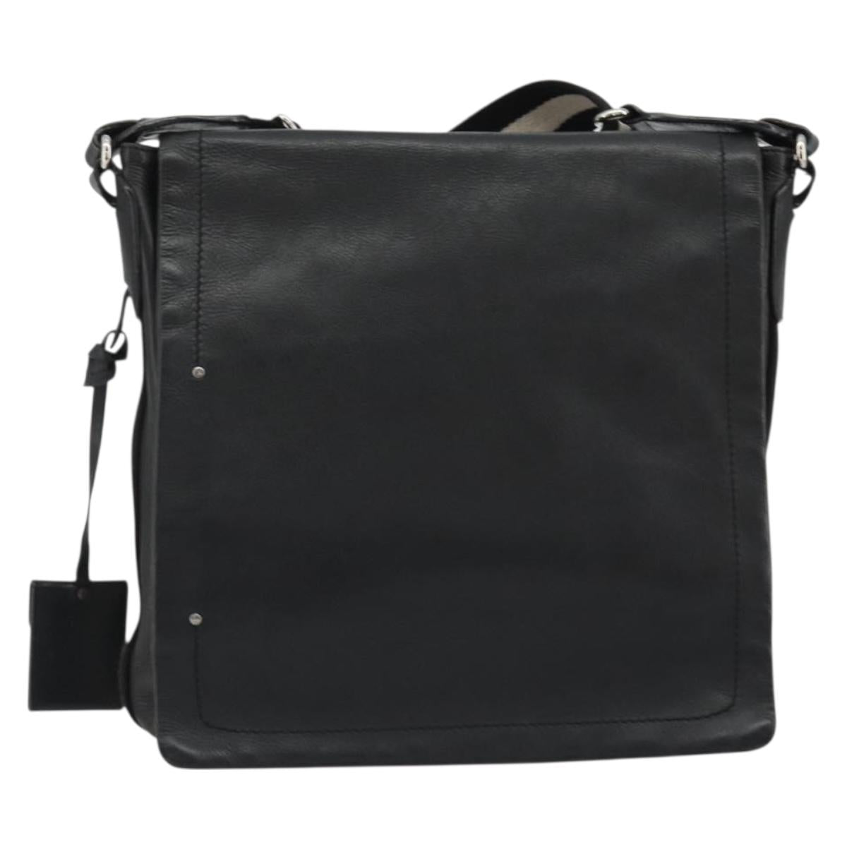 BALLY Shoulder Bag Leather Black Silver Auth 188106