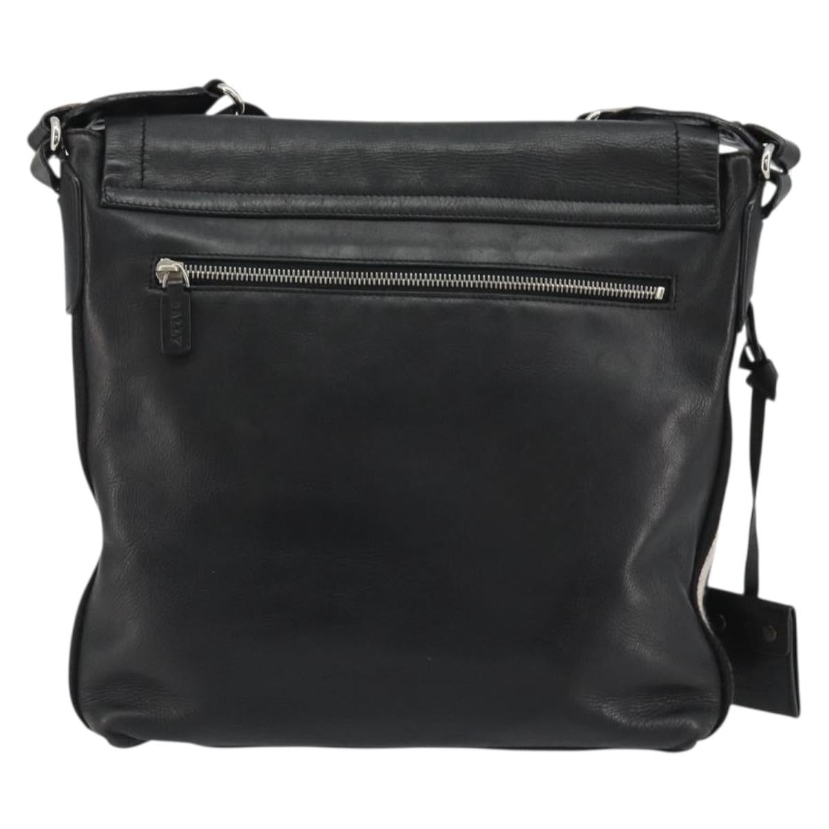 BALLY Shoulder Bag Leather Black Silver Auth 188106