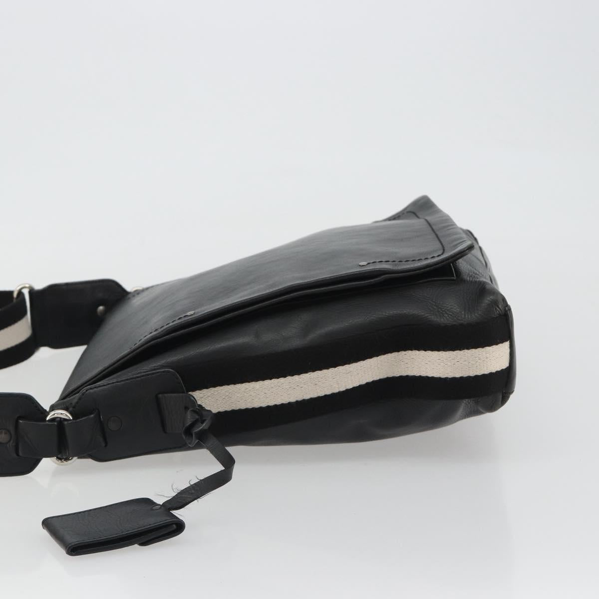 BALLY Shoulder Bag Leather Black Silver Auth 188106